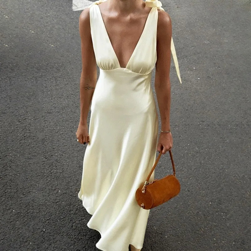 Glorol - Elegant Lace-Up Backless High Waist Sleeveless Maxi Dress