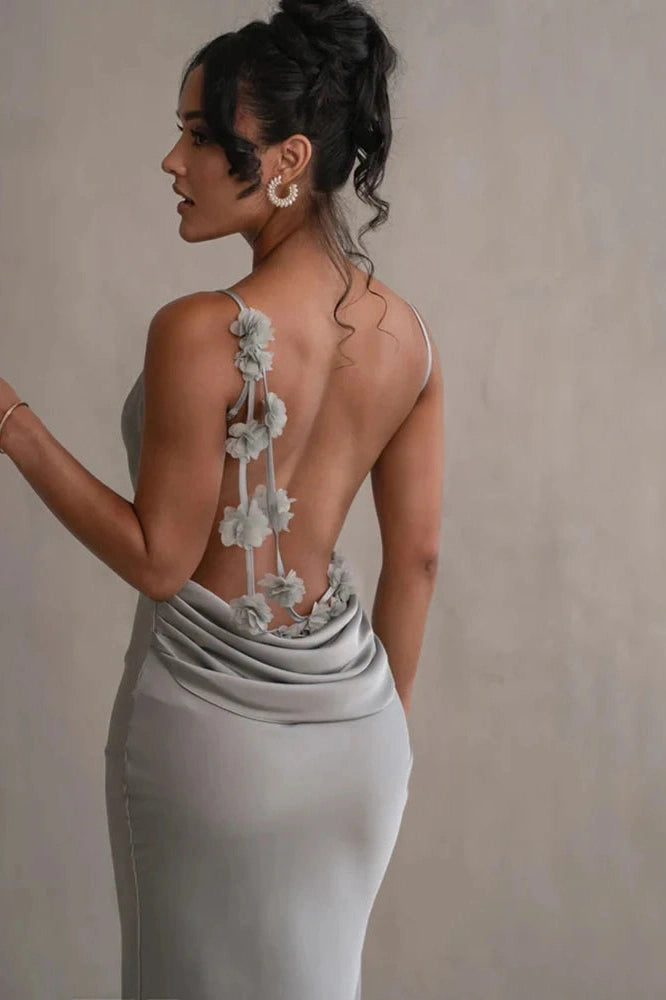 Glorol - Backless Spaghetti Strap Sleeveless Maxi Dress