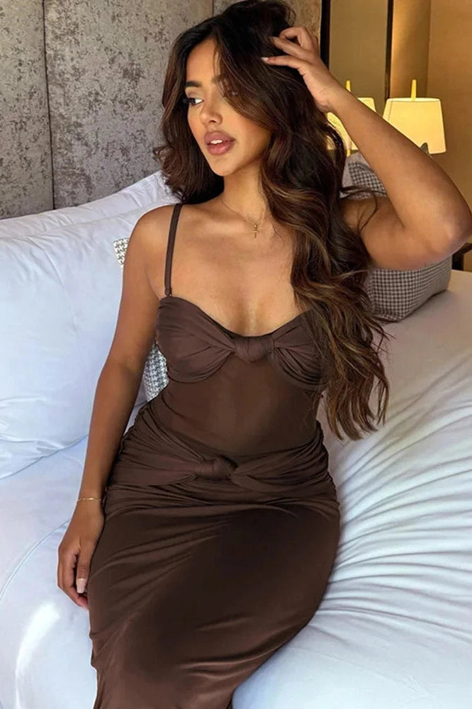Glorol - Elegant Spaghetti Strap Backless See-Through Maxi Dress