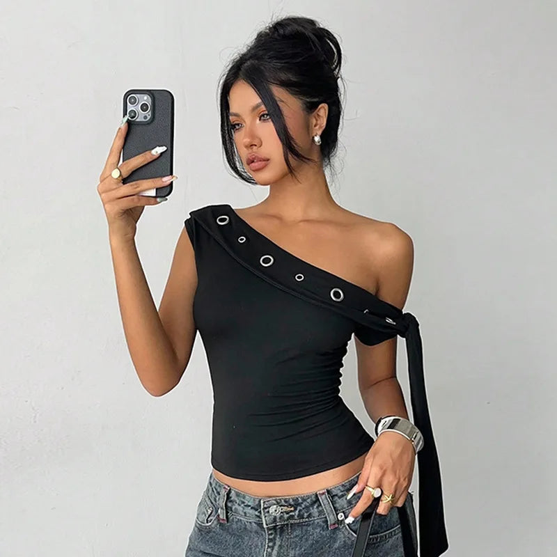 Glorol - Hollow-Out One-Shoulder Top