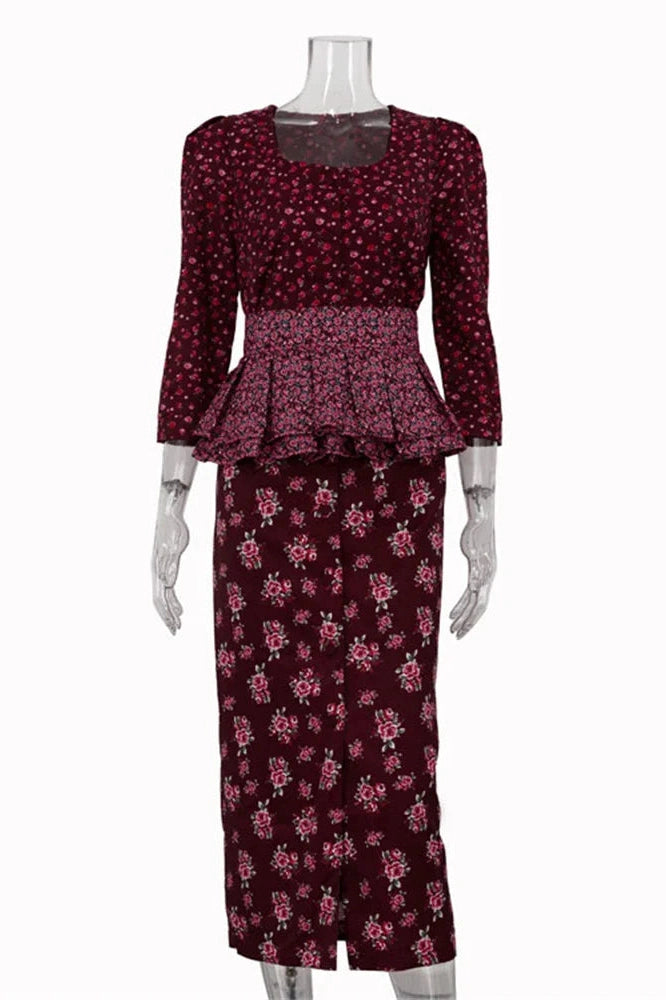 Glorol - Printed Patchwork Slim Midi Dress