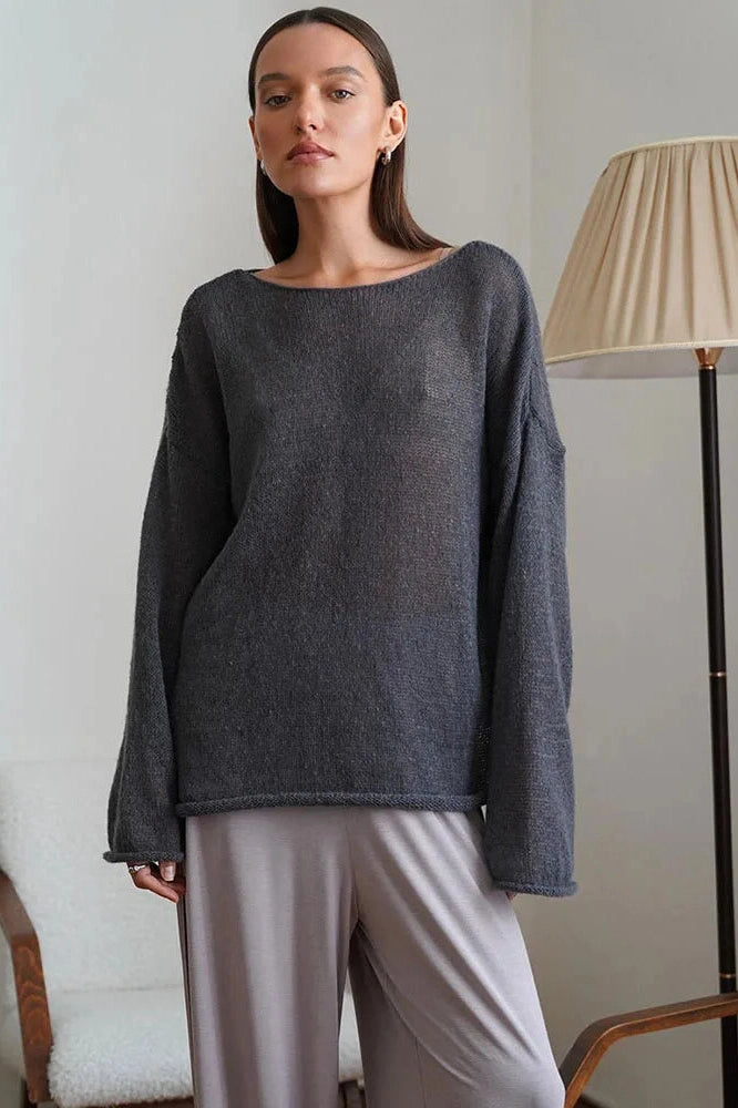 Glorol - Round Neck Loose Long Sleeve Top