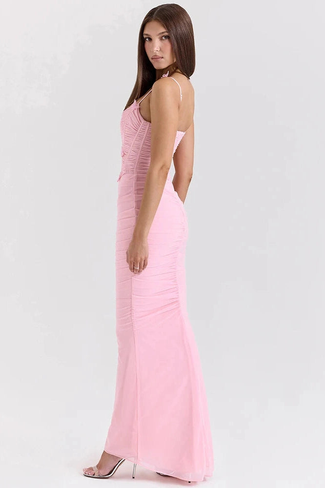 Glorol - Spaghetti Strap Off-Shoulder Sleeveless Backless Maxi Dress