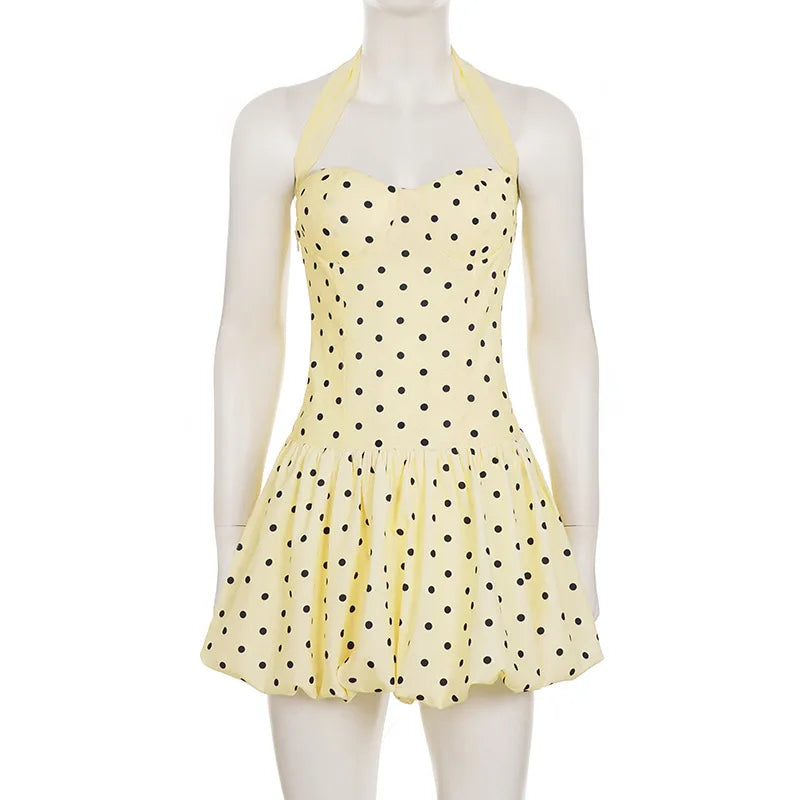 Glorol - Polka Dot High Waist Slim Sleeveless Mini Dress