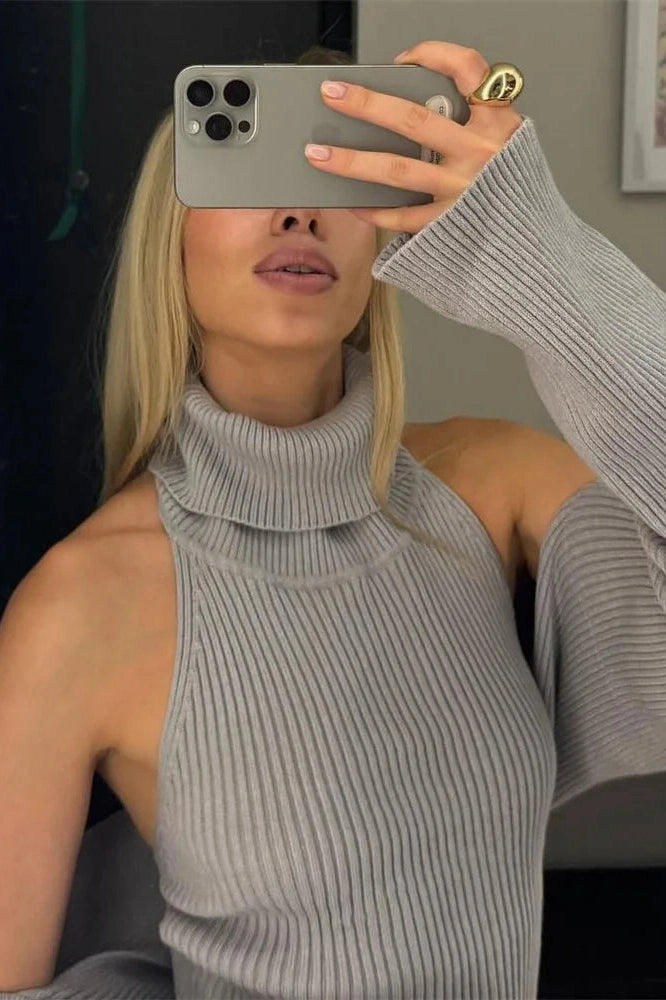 Glorol - 2 Piece Turtleneck Patchwork Top