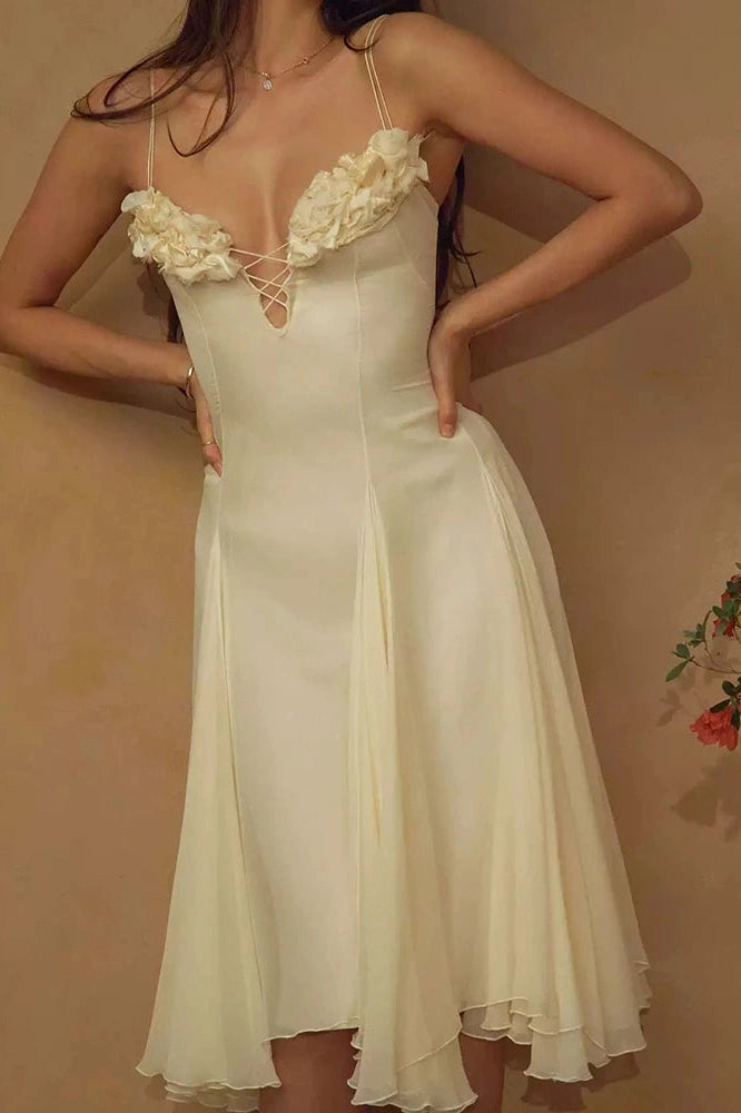 Glorol - Elegant Backless Sleeveless Slim Lace Up Midi Dress