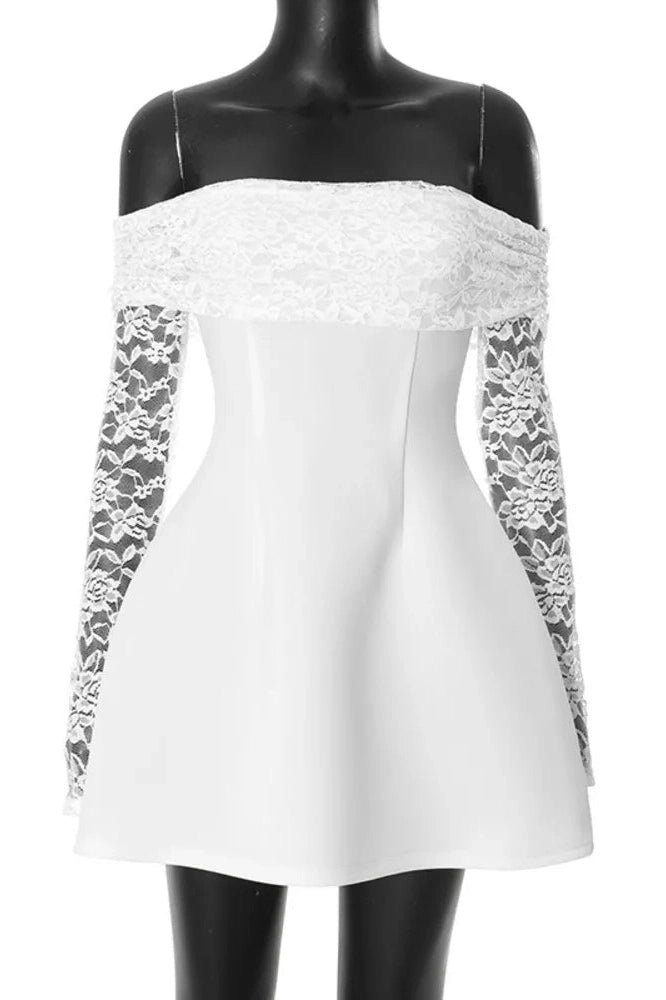 Glorol - Off-Shoulder Backless Strapless Long Sleeve High Waist A-line Mini Dress