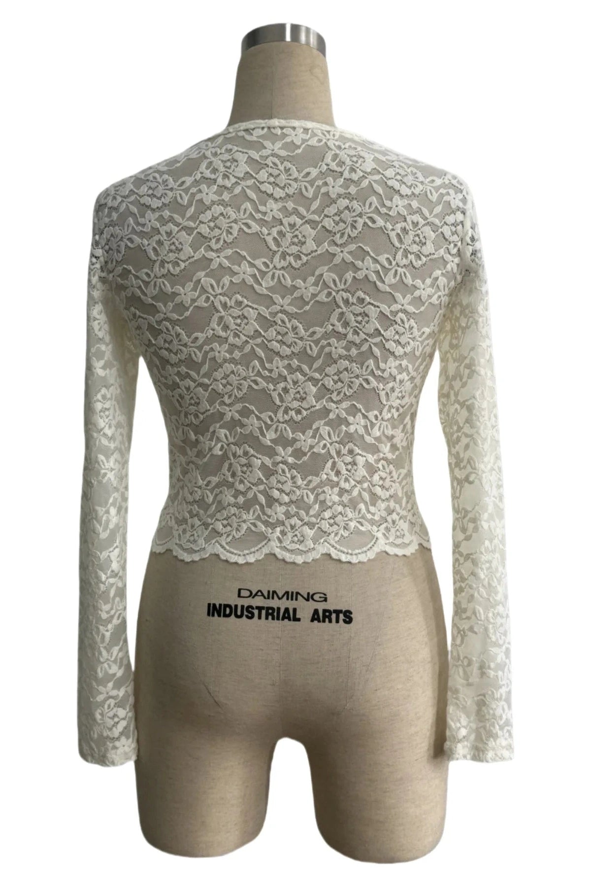 Glorol - Hollow Lace V-Neck Slim Long-Sleeved Top