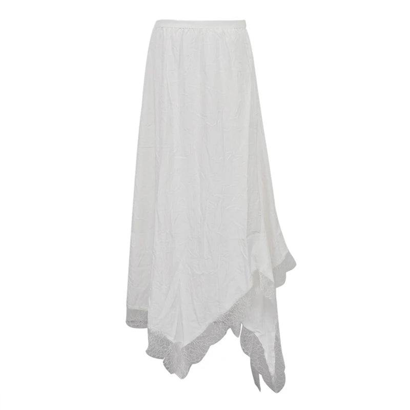 Glorol - High Waist Loose Pleated A-Line Lace Skirt