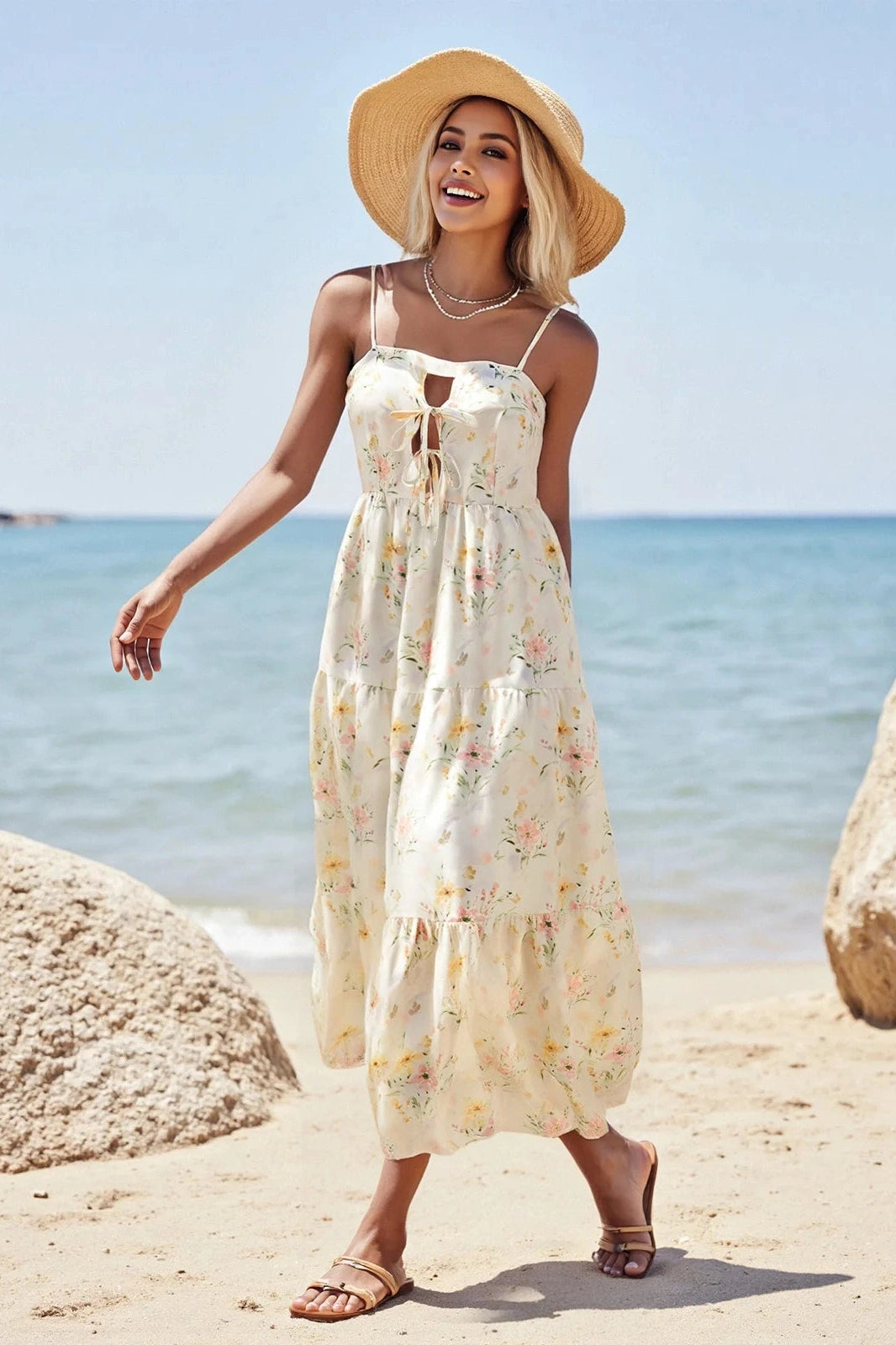 Glorol - Elegant Sleeveless Tie-Up Maxi Dress