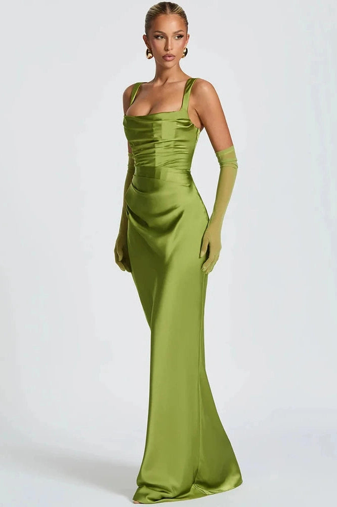 Glorol - Backless Off-Shoulder Sleeveless Lace-Up Bodycon Maxi Dress
