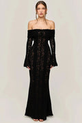 Glorol - Lace Off-Shoulder Strapless Backless Long Sleeve Maxi Dress