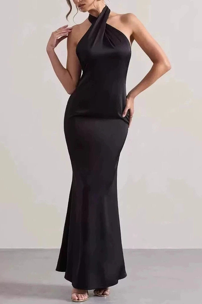 Glorol - Off Shoulder High Waist Pleated Backless Slim Maxi Dress
