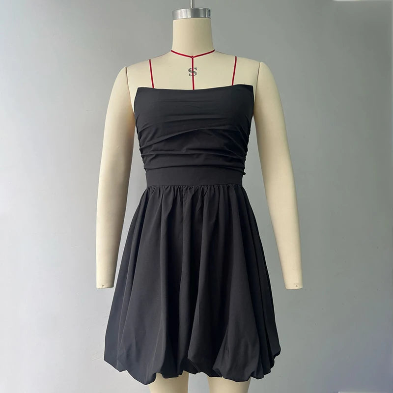 Glorol - Pleated Strapless High Waist A-Line Mini Dress