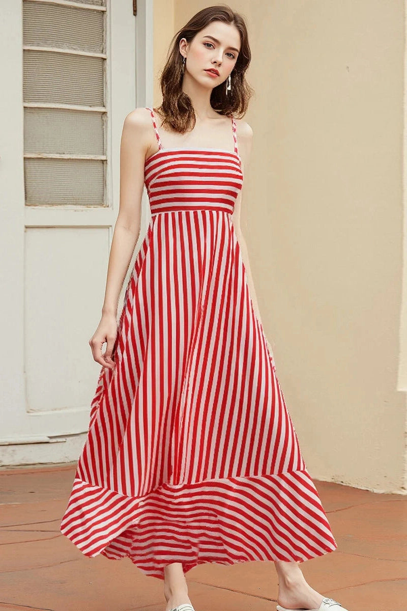 Glorol - Printed Spaghetti Strap Backless A-Line Maxi Dress