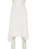 Glorol - Irregular Lace Up Low-Waisted Skirt