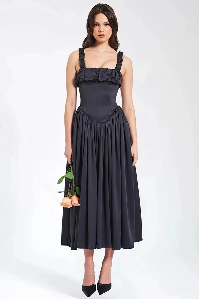 Glorol - Elegant Square Collar Sleeveless Backless Midi Dress