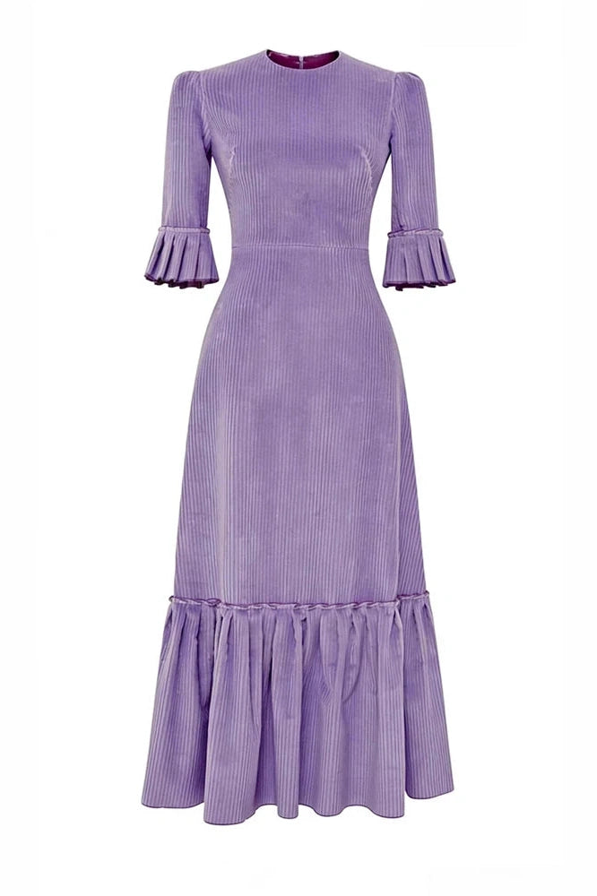 Glorol - Elegant Half Sleeve Pleated High Waist Slim Maxi Dress