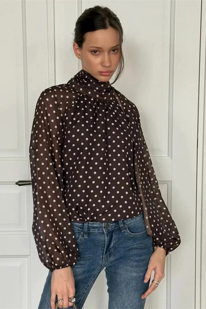 Glorol - Patchwork Loose Long Sleeve Lace-Up Top