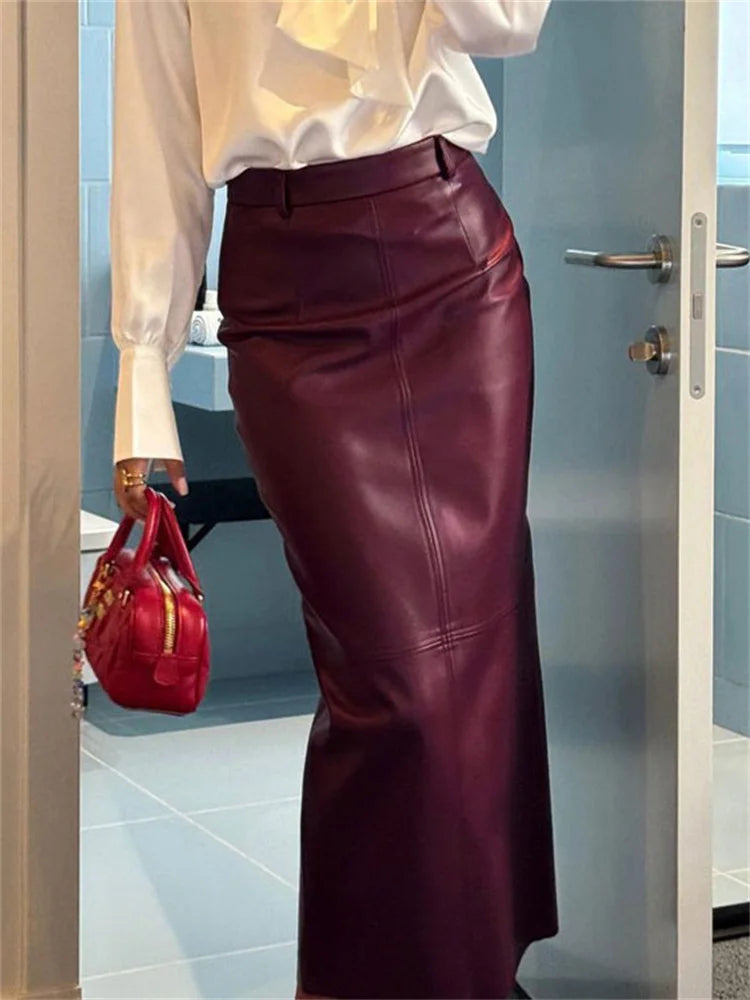 Glorol - High Waist PU Leather Patchwork Skirt