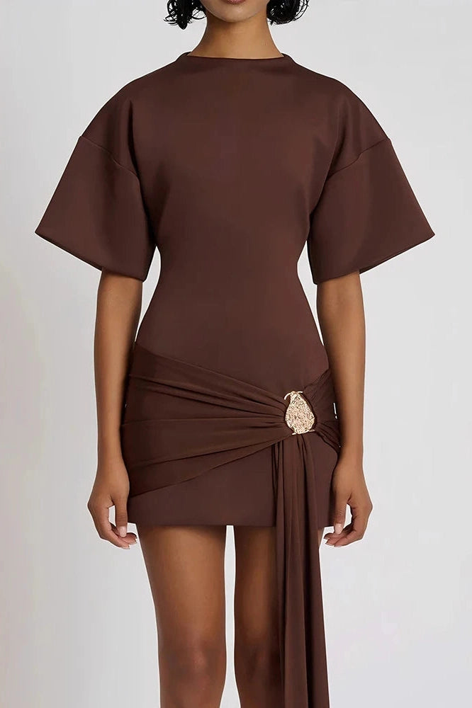 Glorol - Short Sleeve O Neck High Waist Mini Dress