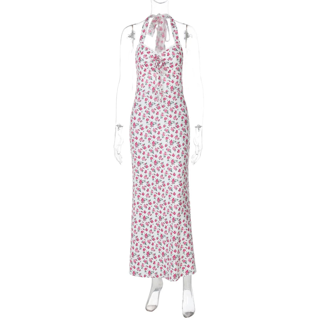 Glorol - Printed Sleeveless Backless Slit Maxi Dress