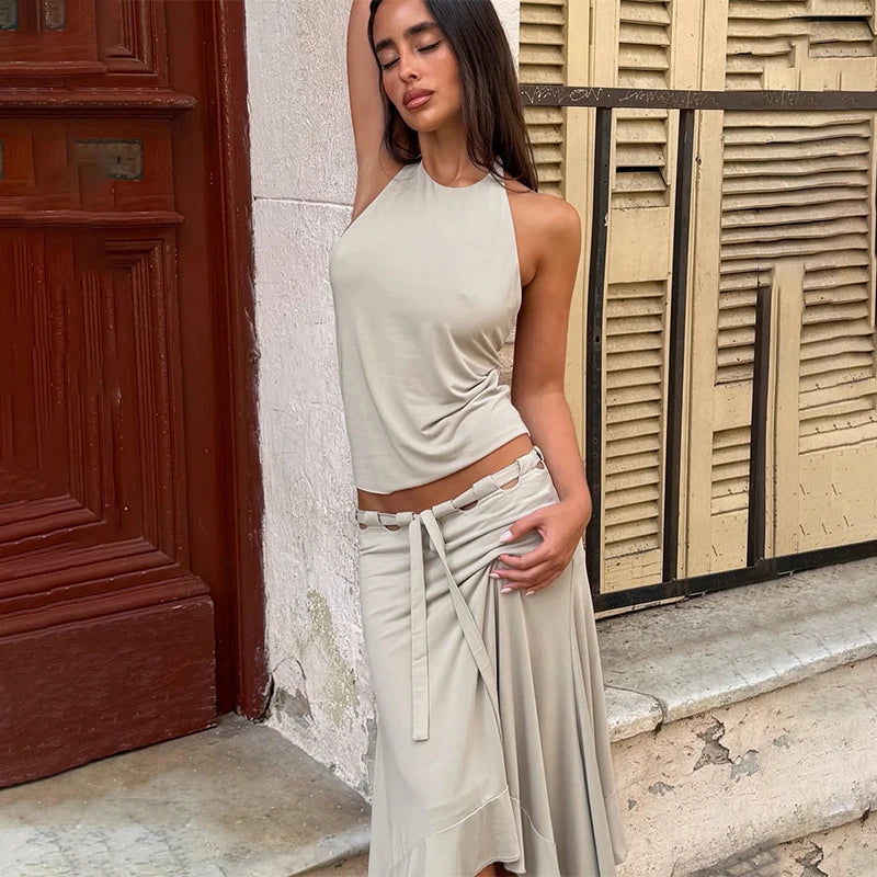 Glorol - Elegant Irregular Lace Up Skirt