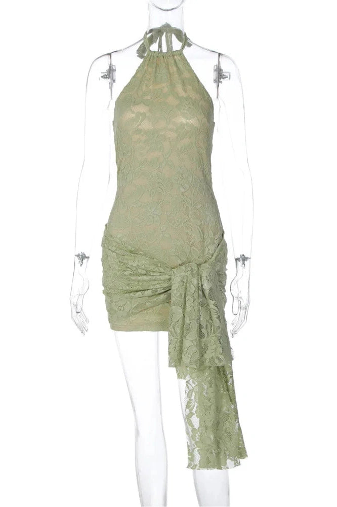 Glorol - Lace Backless Off-Shoulder Sleeveless Mini Dress