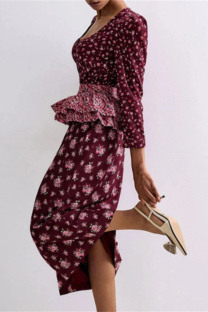 Glorol - Printed Patchwork Slim Midi Dress