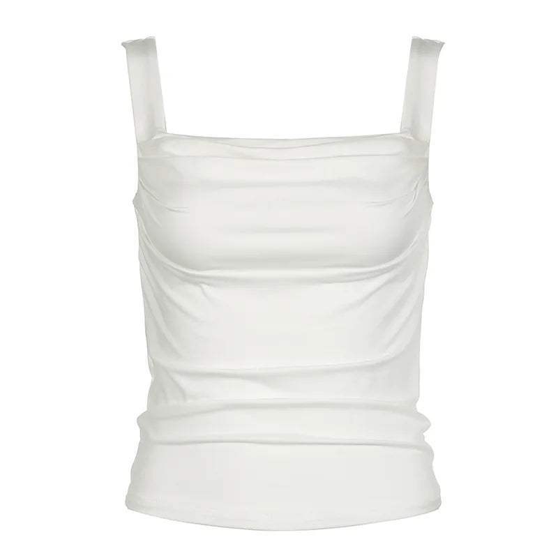 Glorol - Slim Backless Square Collar Pleated Sleeveless Top
