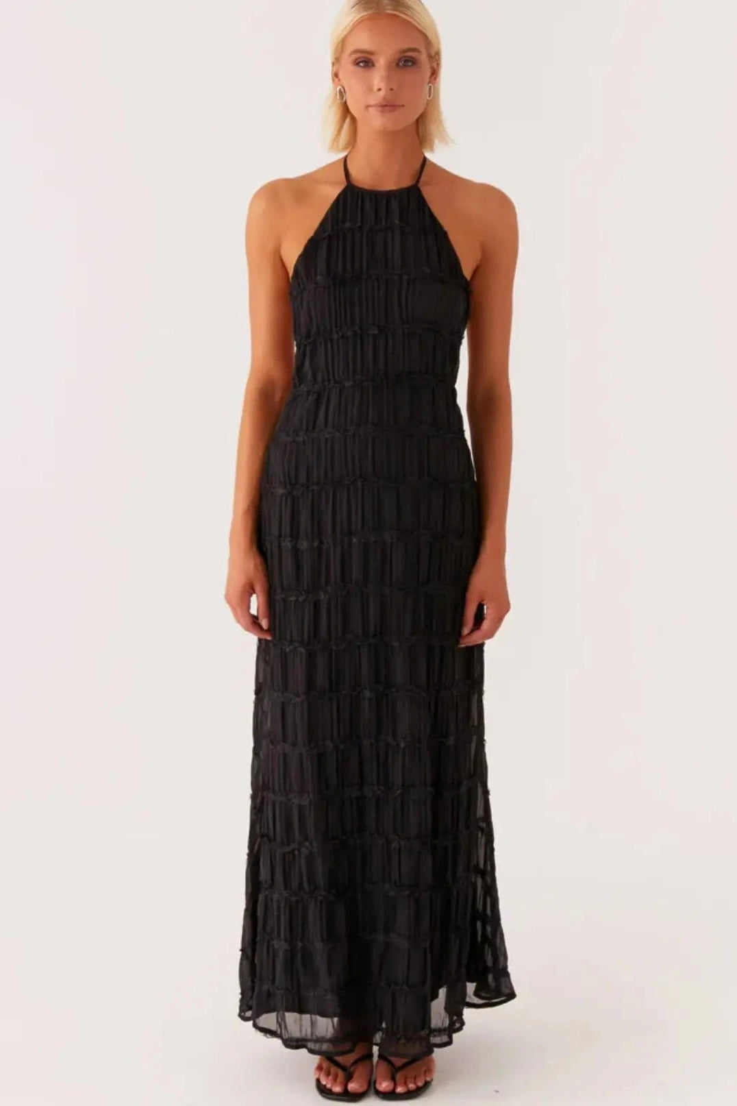Glorol - Backless Lace-up Sleeveless Pleated Maxi Dress