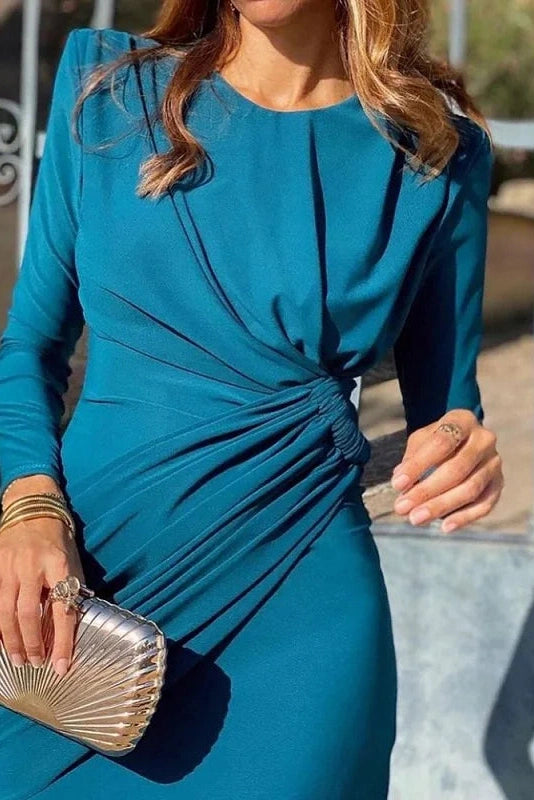 Glorol - Elegant Long Sleeve Split Maxi Dress