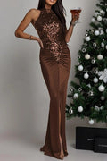 Glorol - Hollow Out Pleated Sleeveless Slim Bodycon Maxi Dress
