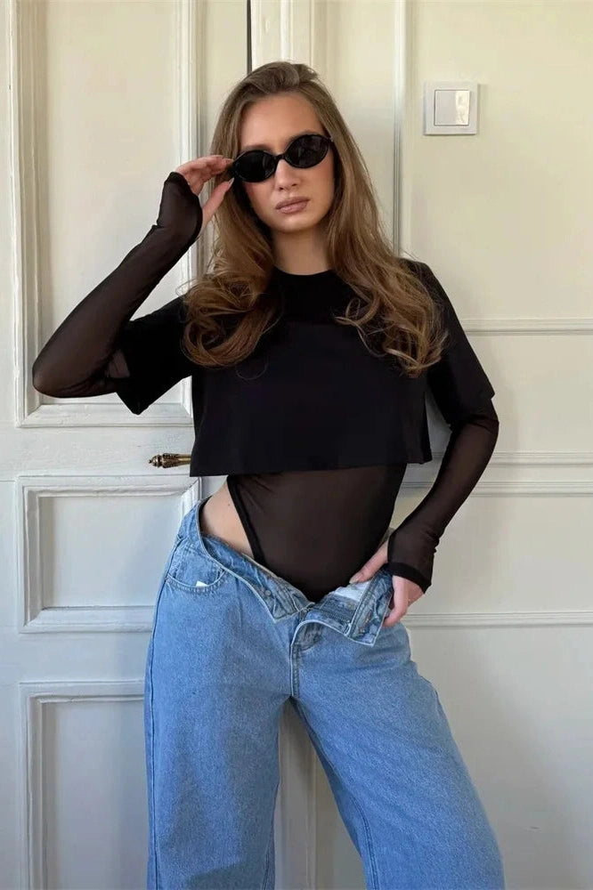 Glorol - See-Through Long Sleeve Top