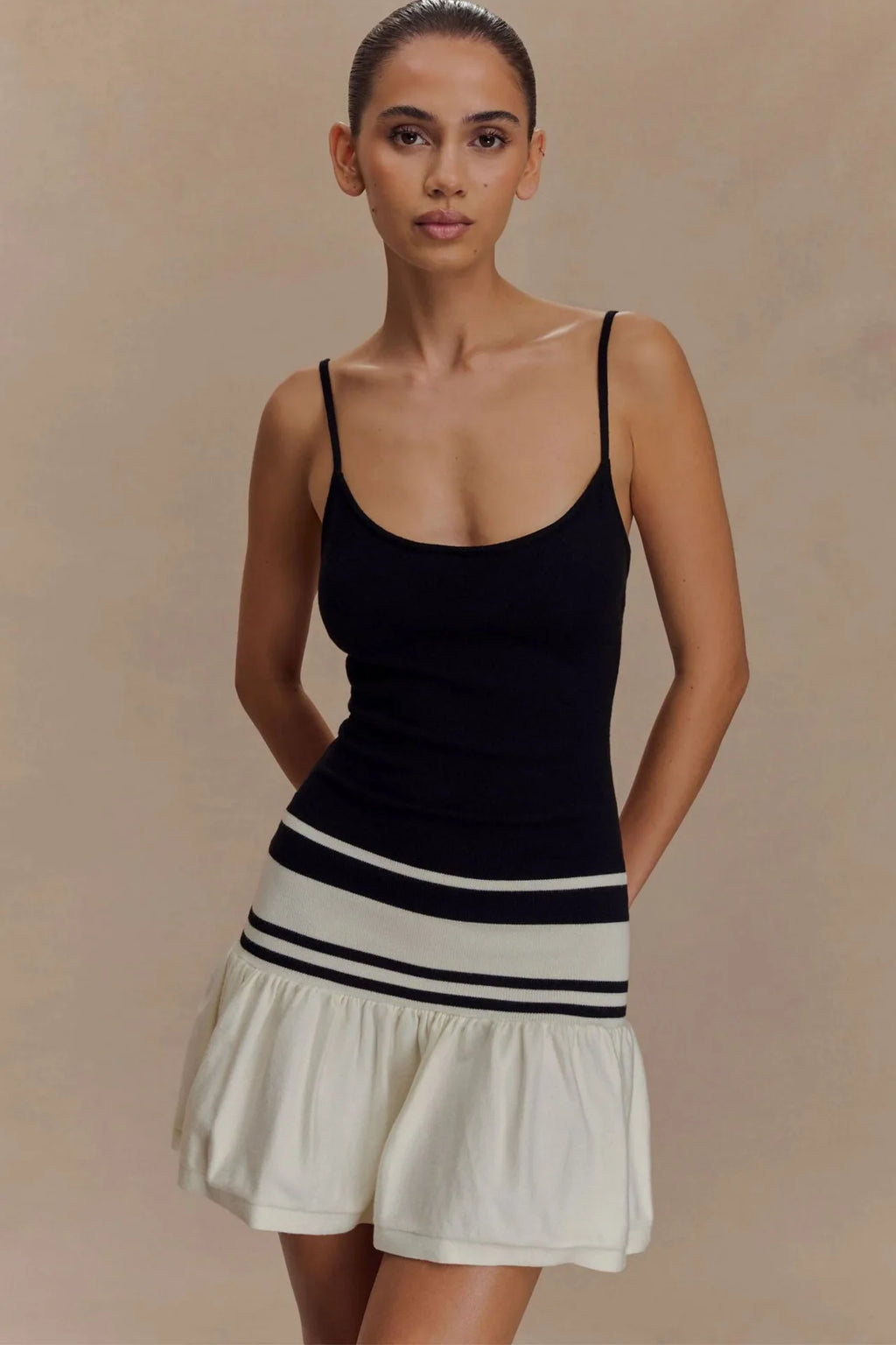 Glorol - Patchwork Spaghetti Strap Sleeveless Backless Mini Dress