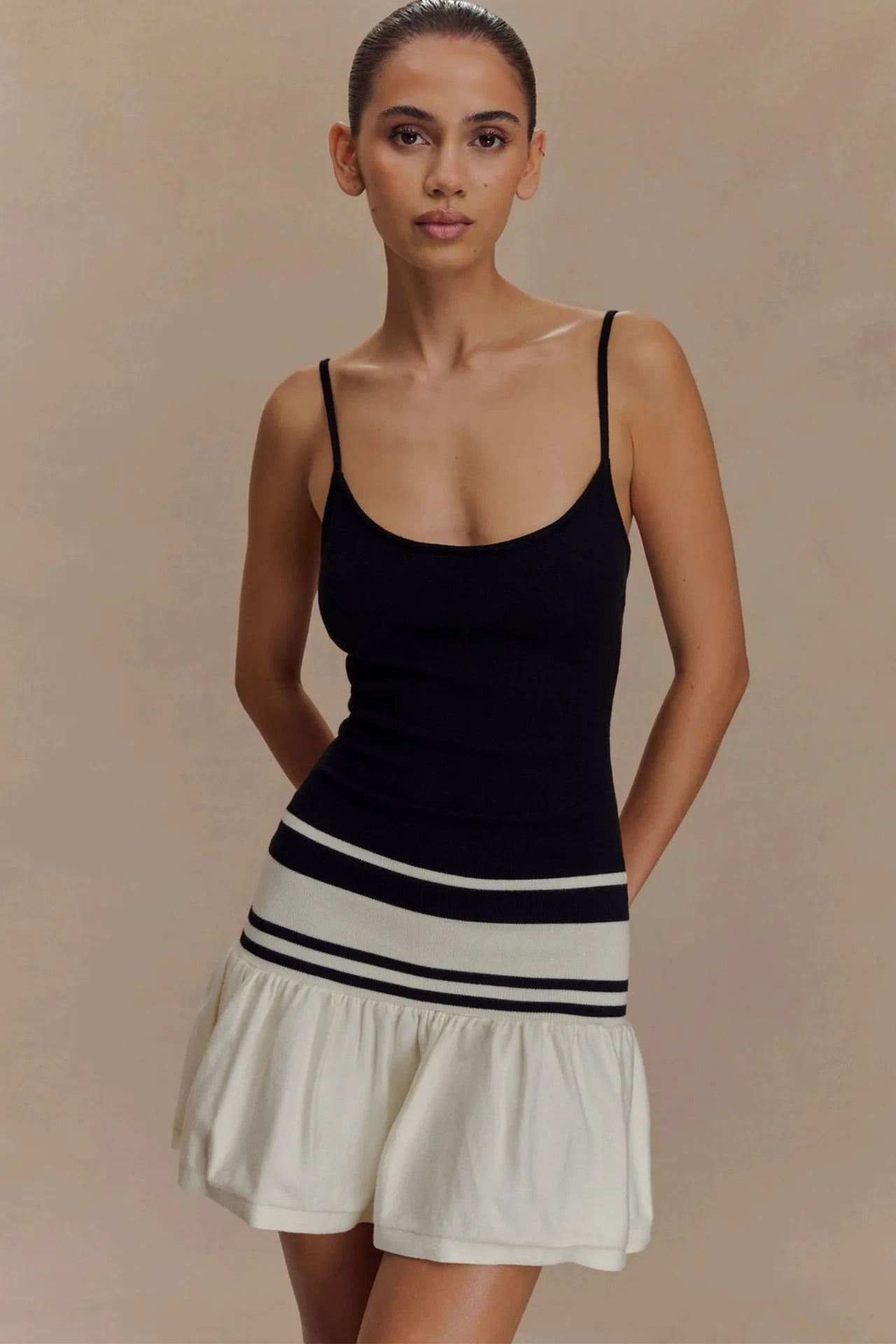 Glorol - Patchwork Spaghetti Strap Sleeveless Backless Mini Dress