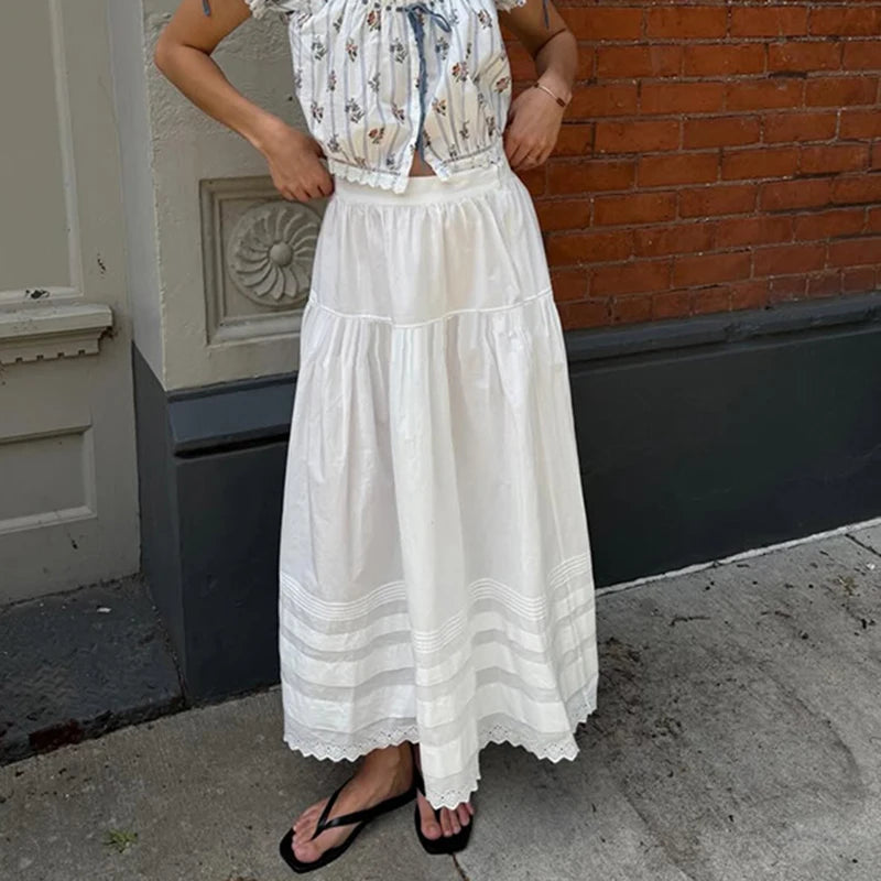 Glorol - High Waist Loose A-Line Lace Skirt