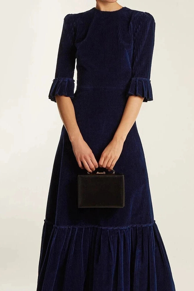 Glorol - Elegant Half Sleeve Pleated High Waist Slim Maxi Dress