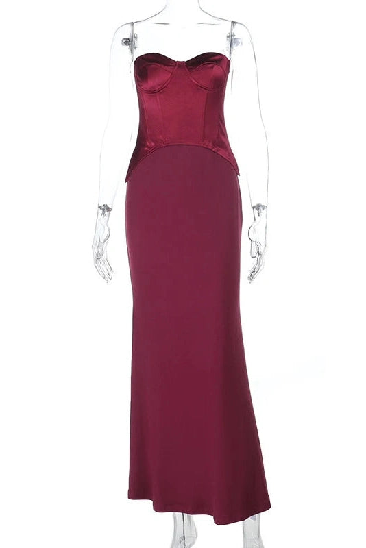 Glorol - Elegant Slim Deep V-Neck Off Shoulder Sleeveless Maxi Dress