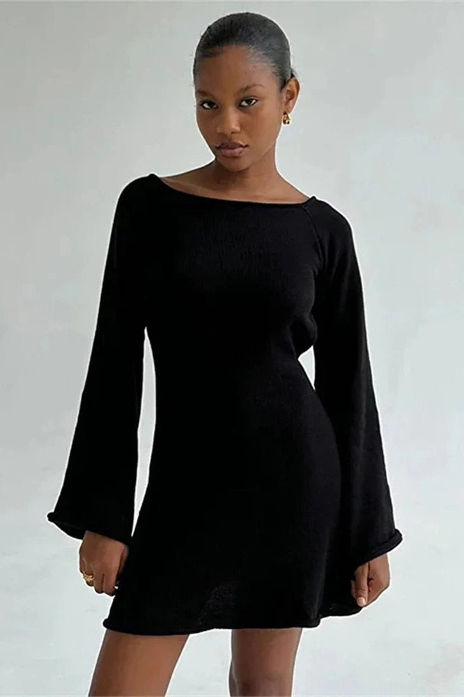 Glorol - Backless Lace-Up Long Sleeve High Waist Mini Dress