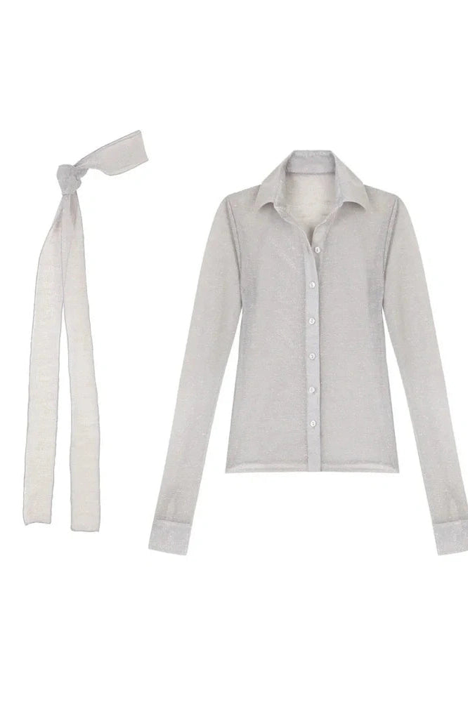 Glorol - See-Through 2 Piece Lace-Up Long Sleeve Top