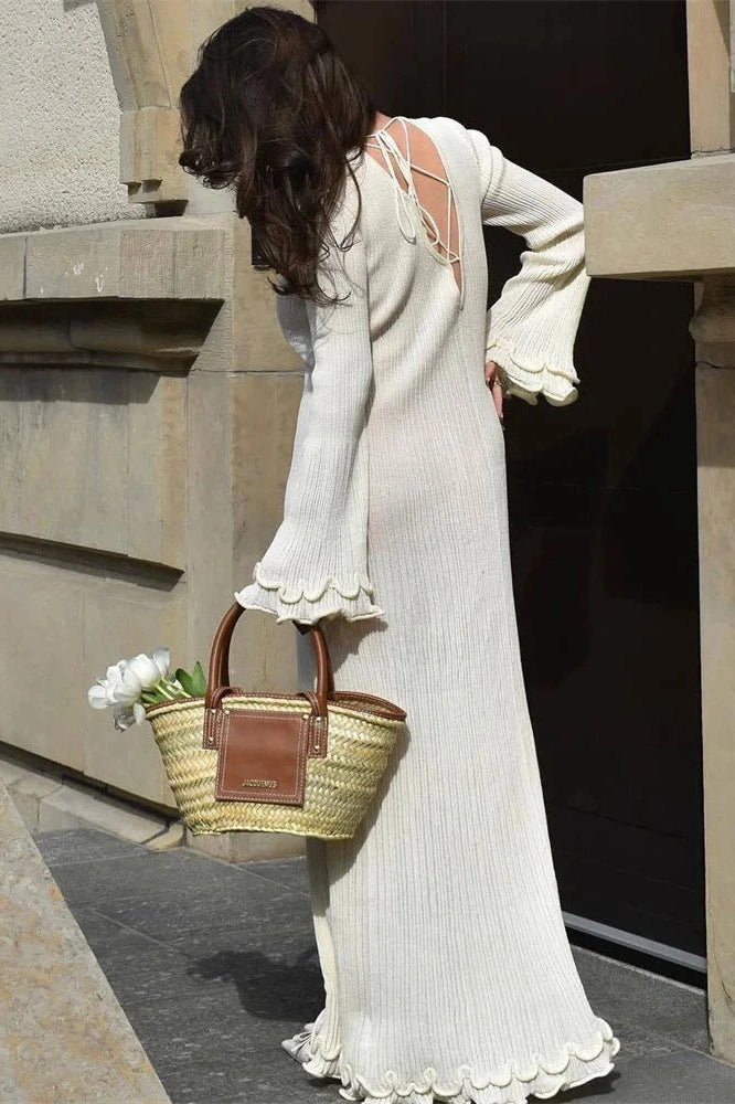 Glorol - Lace-Up Patchwork Loose Maxi Dress