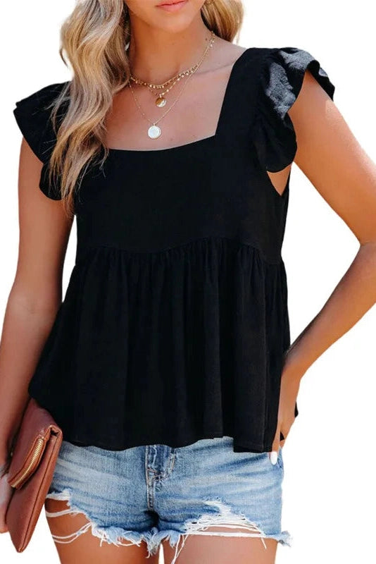 Glorol - Slim Square Neck Loose Sleeveless Top