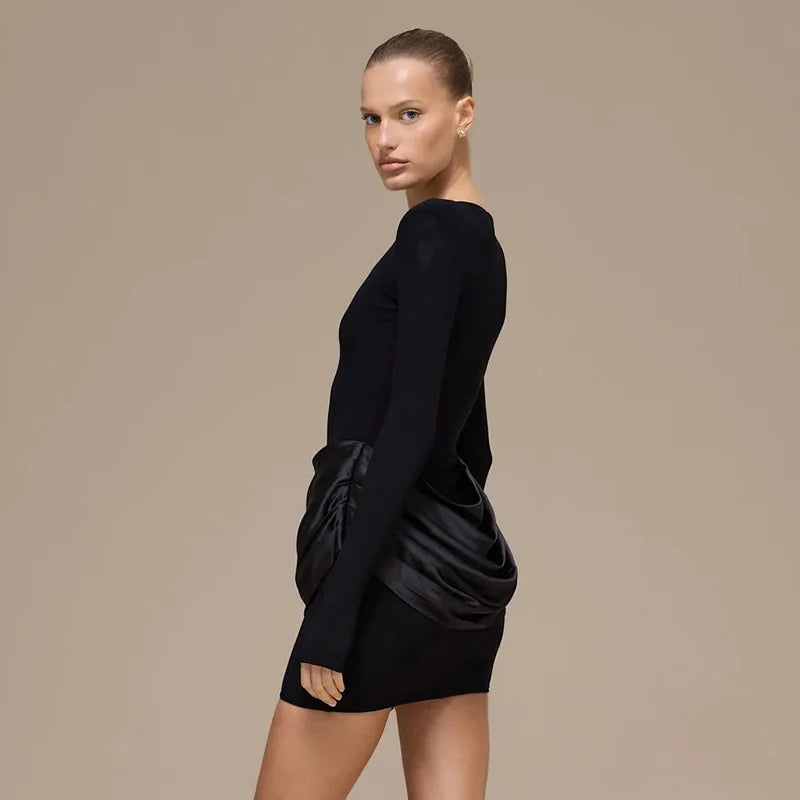 Glorol - Elegant O Neck Long Sleeve Slim Mini Dress
