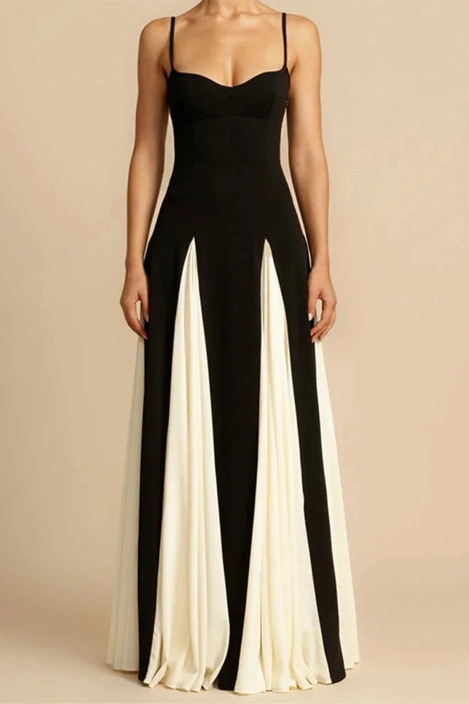 Glorol - Elegant Patchwork Spaghetti Strap Sleeveless Maxi Dress