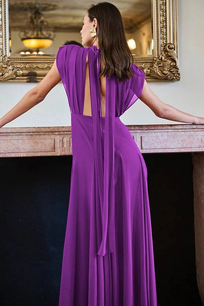 Glorol - Deep V Neck Sleeveless Backless High Split Maxi Dress