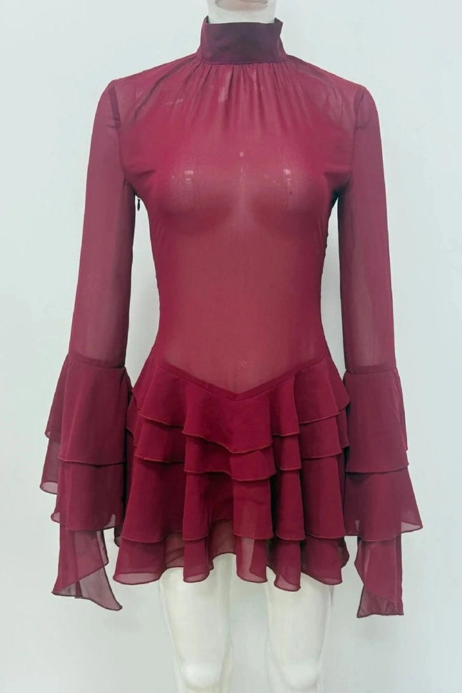 Glorol - See Through Turtleneck Long Sleeve Mini Dress