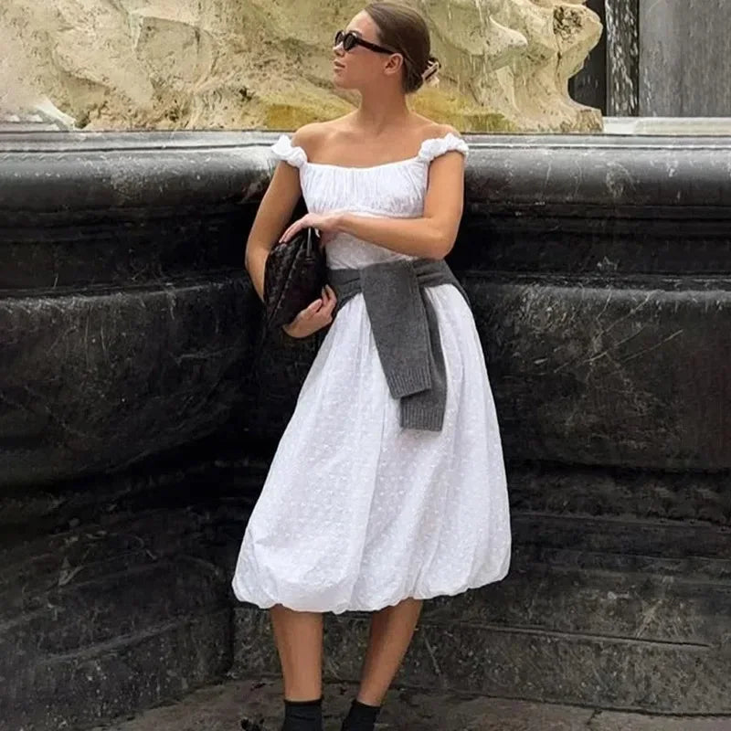Glorol - Off Shoulder Lace Up Backless Sleeveless Maxi Dress