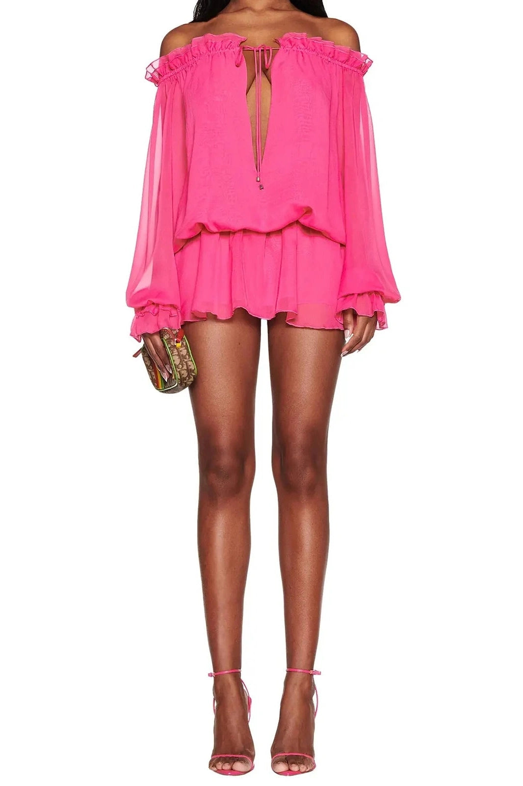 Glorol - Off-Shoulder Tie-Up Long Sleeve Mini Dress