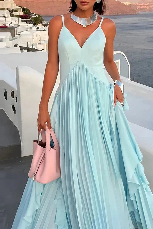 Glorol - Elegant V-Neck Sleeveless High Waist Maxi Dress
